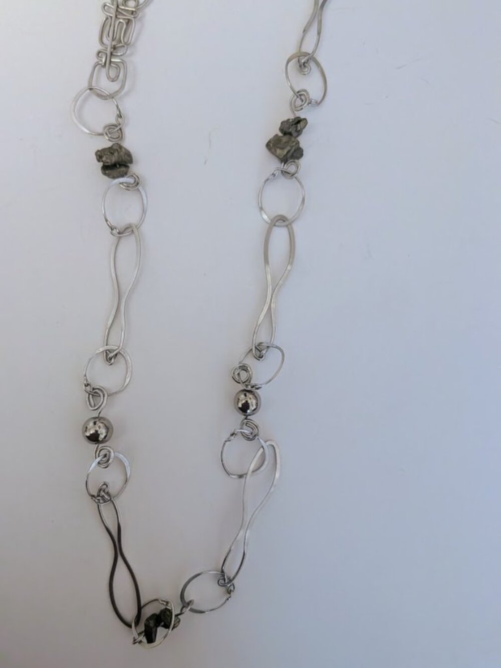 Artisan handmade silver and grey nugget long necklace